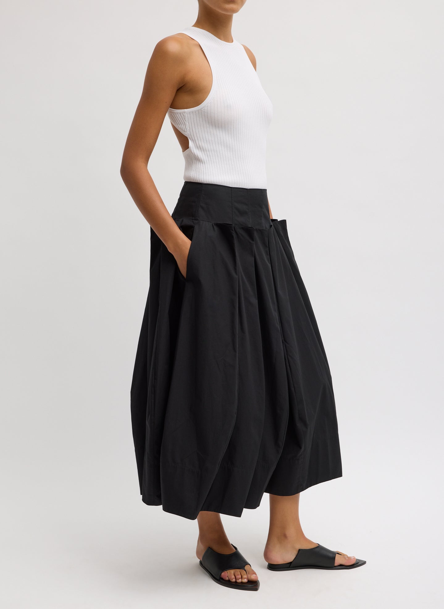 Compact Eco Poplin Pinched Pleat Full Skirt | Tibi Black