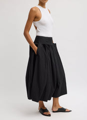 Compact Eco Poplin Pinched Pleat Full Skirt | Tibi Black