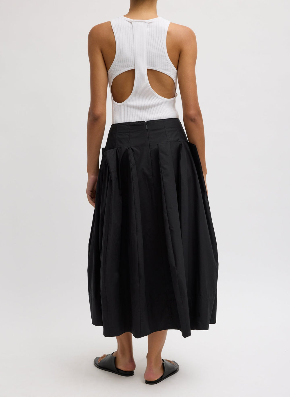 Compact Eco Poplin Pinched Pleat Full Skirt | Tibi Black