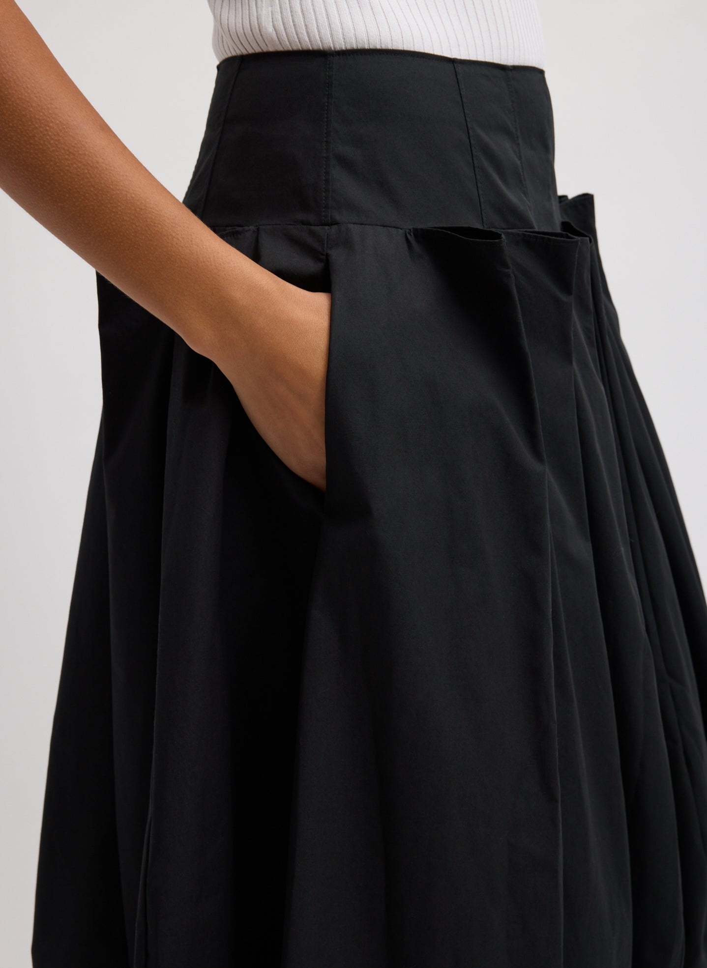 Compact Eco Poplin Pinched Pleat Full Skirt | Tibi Black