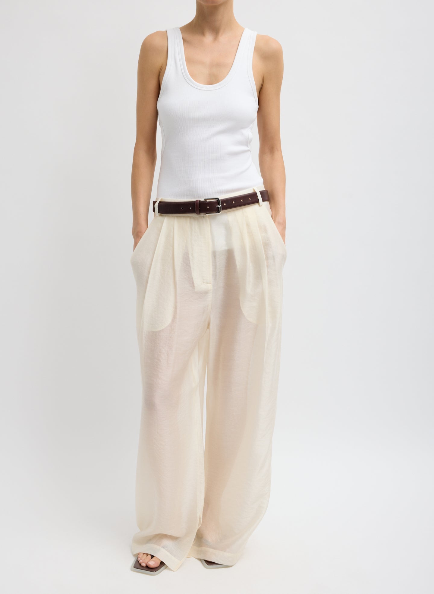 Summer Voile Stella Pant With Slit Detail | Tibi Ivory