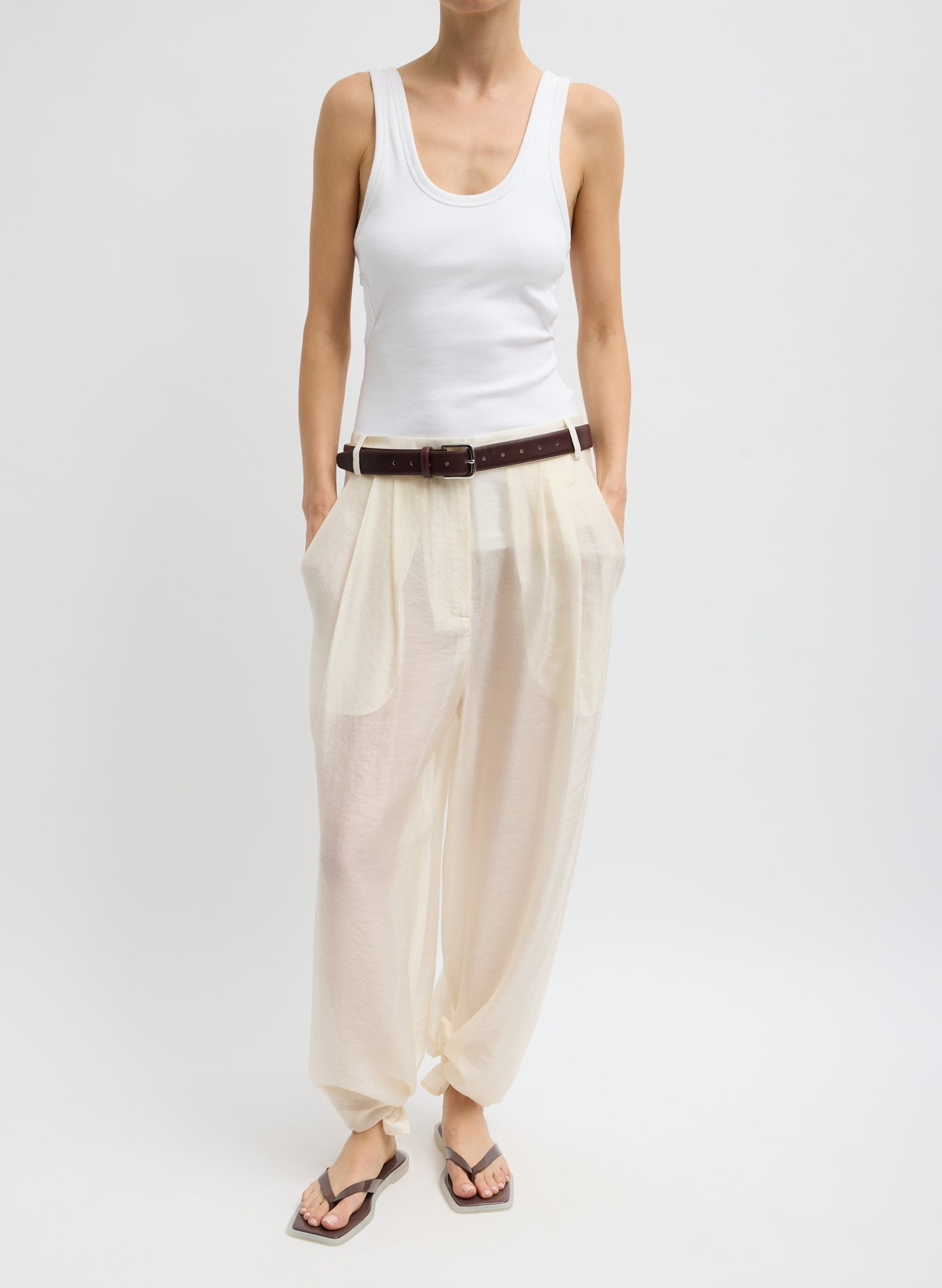 Summer Voile Stella Pant With Slit Detail | Tibi Ivory