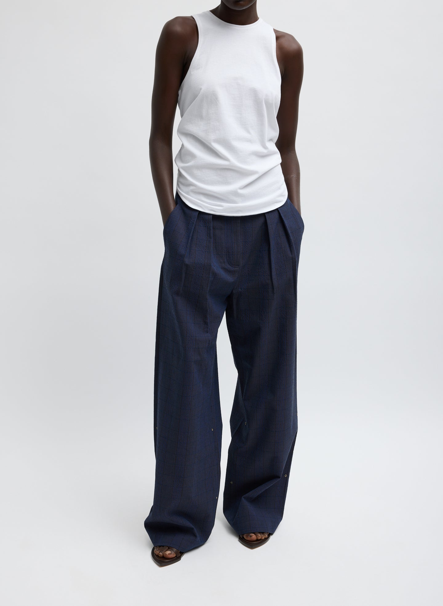 Menswear Crepon Stella Full Length Pant | Tibi Navy Multi