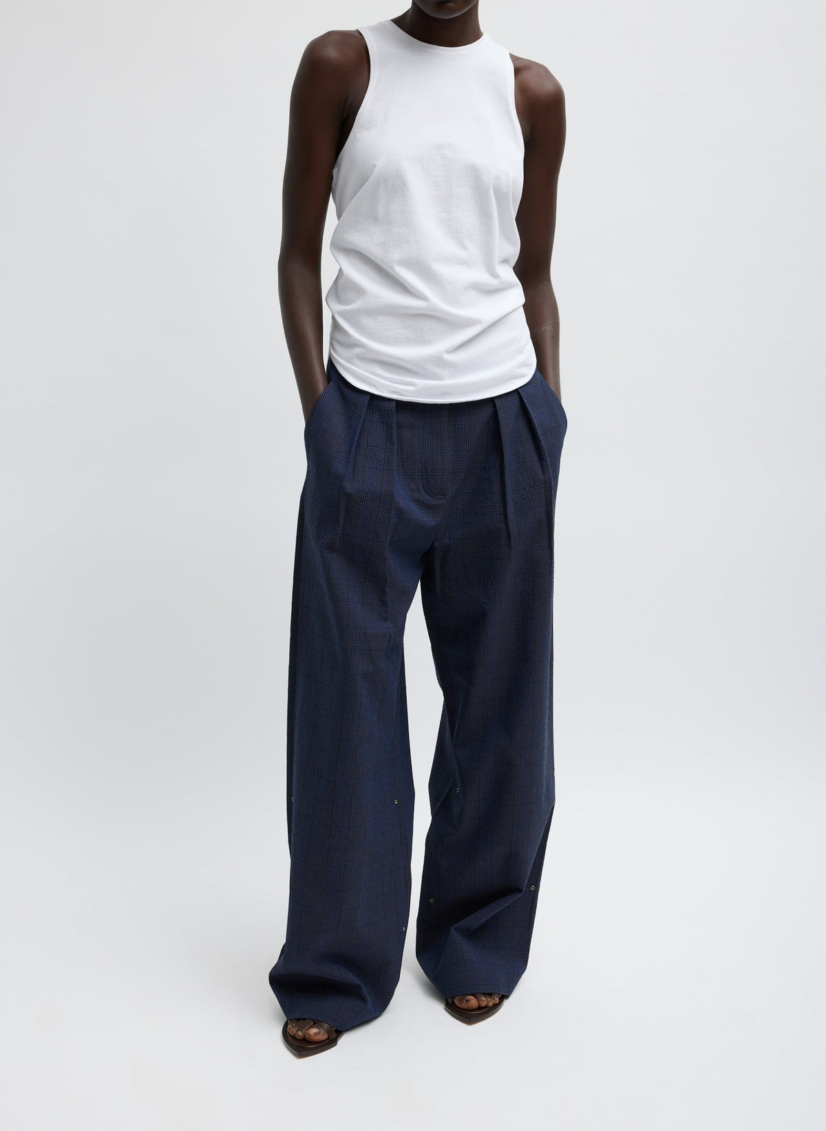 Menswear Crepon Stella Full Length Pant | Tibi Navy Multi
