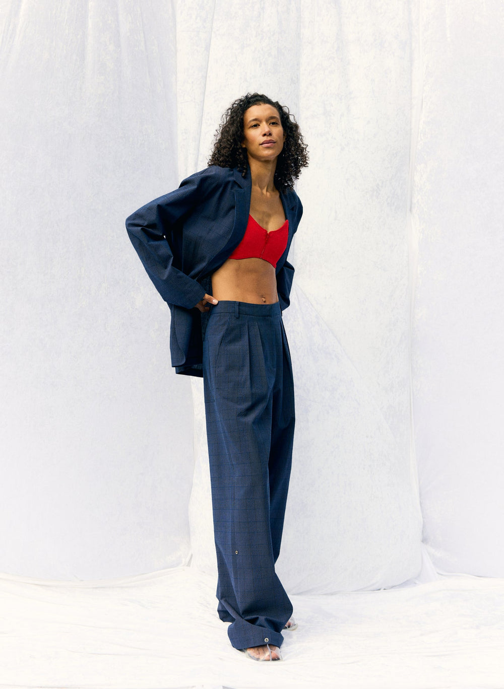 Menswear Crepon Stella Full Length Pant | Tibi Navy Multi