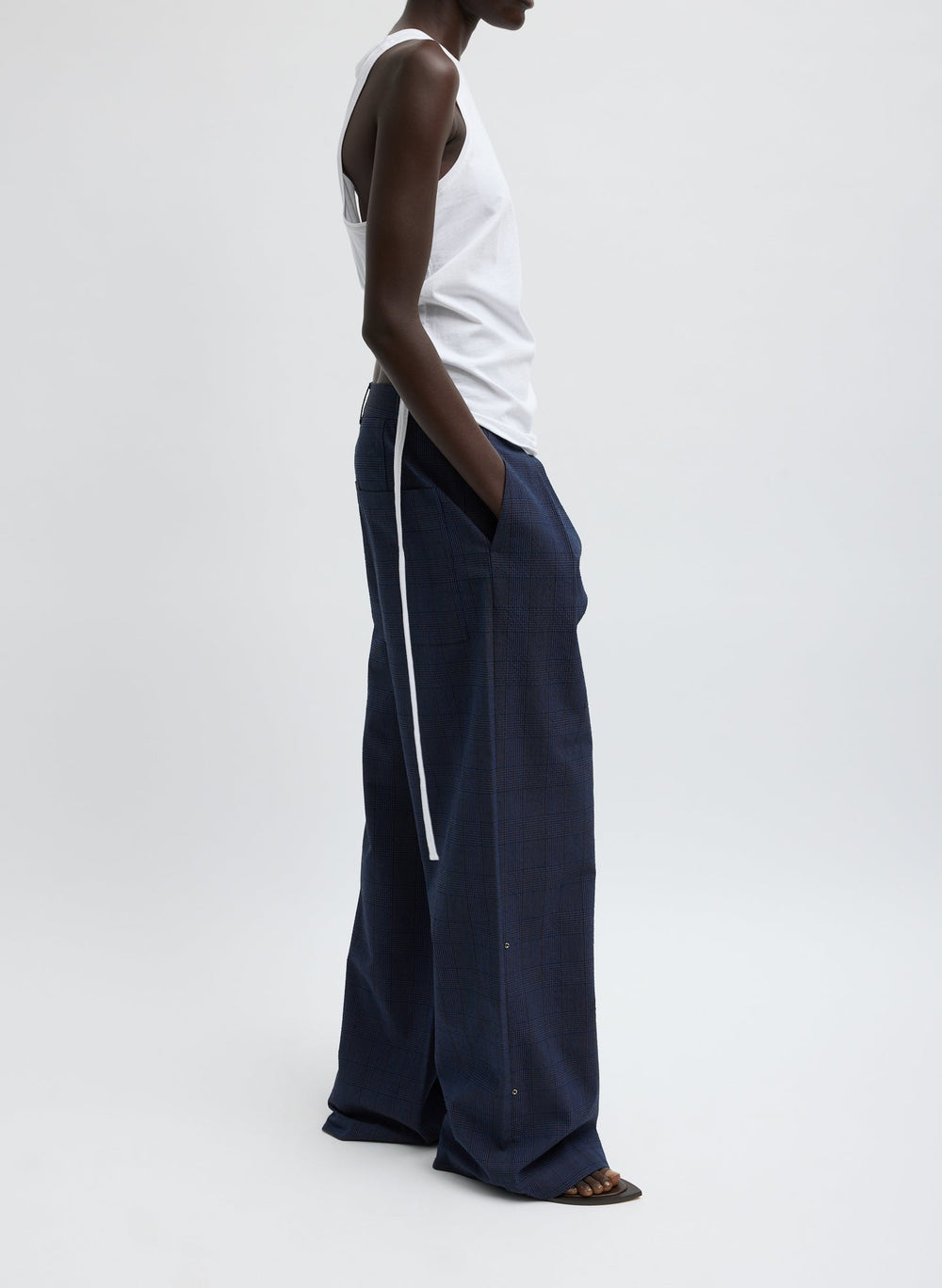 Menswear Crepon Stella Full Length Pant | Tibi Navy Multi