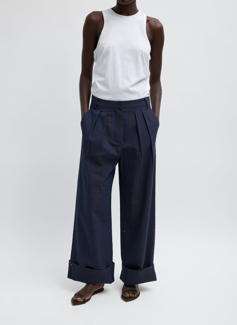 Menswear Crepon Stella Full Length Pant | Tibi Navy Multi