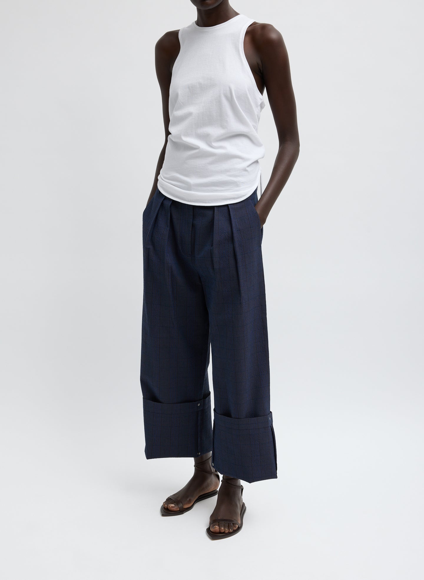 Menswear Crepon Stella Full Length Pant | Tibi Navy Multi