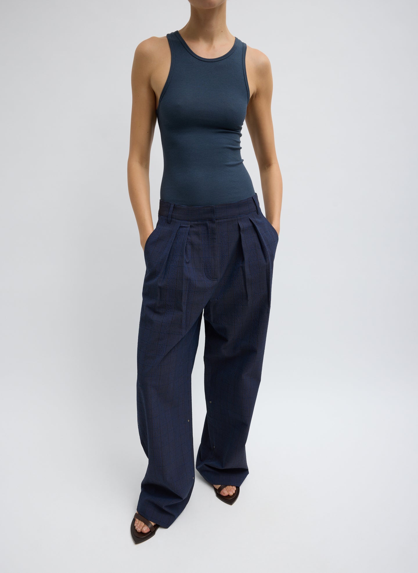 Menswear Crepon Stella Full Length Pant | Tibi Navy Multi
