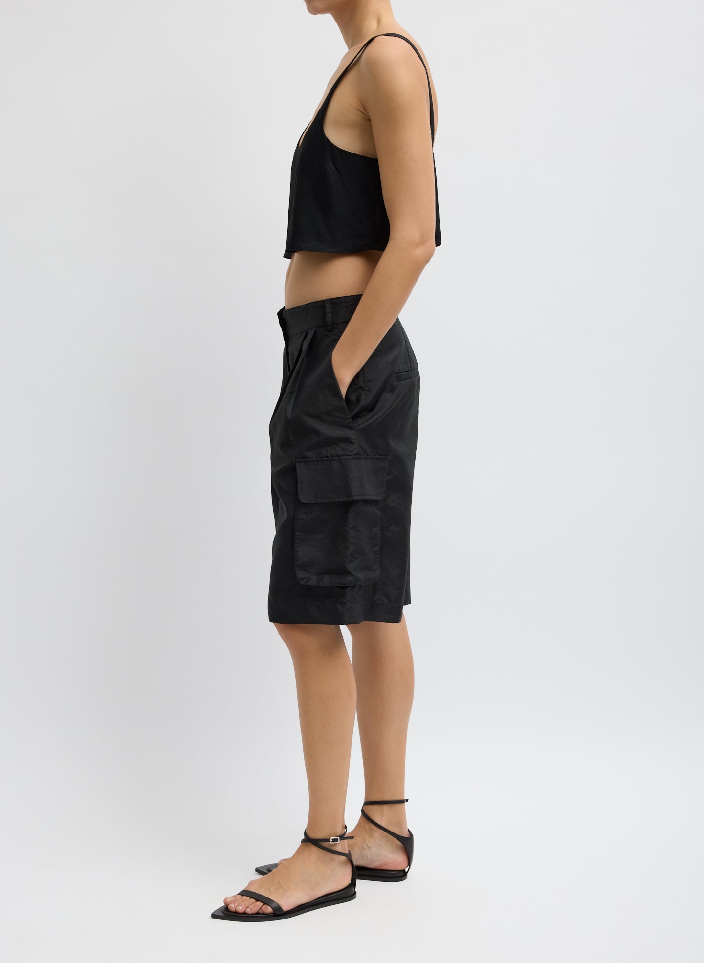 Crispy Nylon Stella Short | Tibi Black