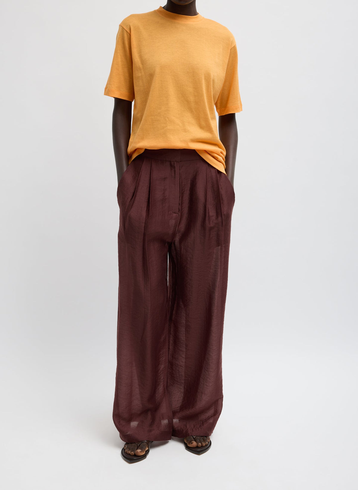 Summer Voile Stella Pant With Slit Detail | Tibi Russet Brown