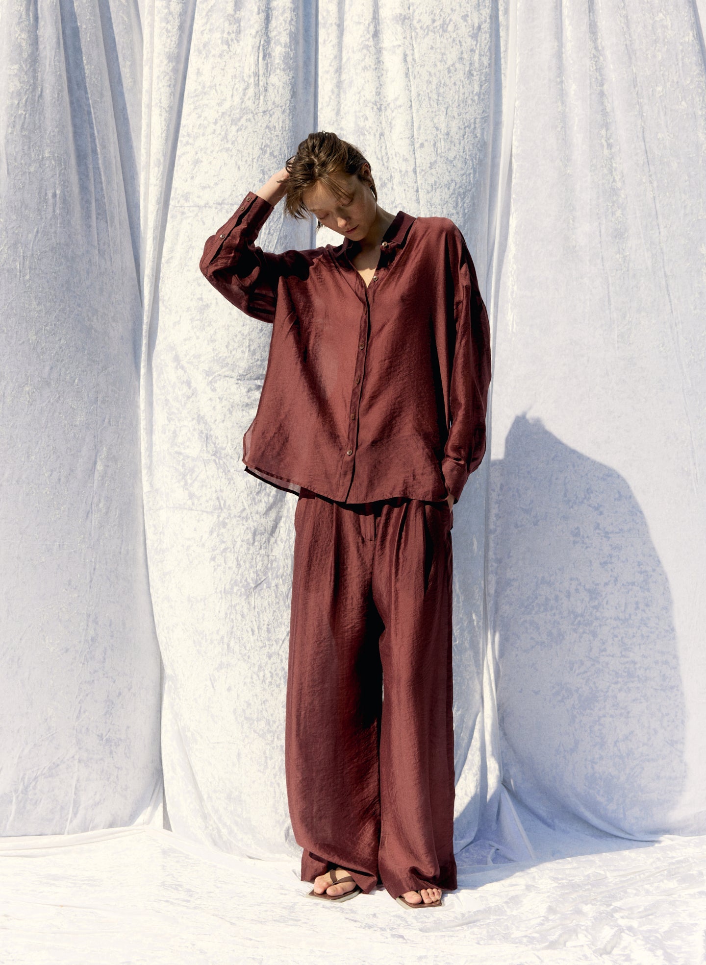Summer Voile Stella Pant With Slit Detail | Tibi Russet Brown