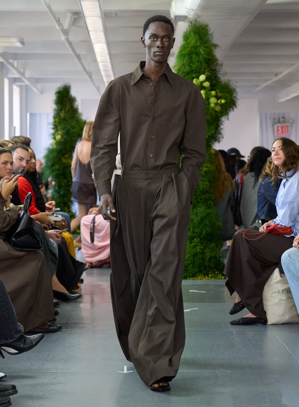 Luxe Spring Twill Tucked Pleated Wide Leg Trouser | Tibi Hickory Brown