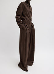 Luxe Spring Twill Tucked Pleated Wide Leg Trouser | Tibi Hickory Brown