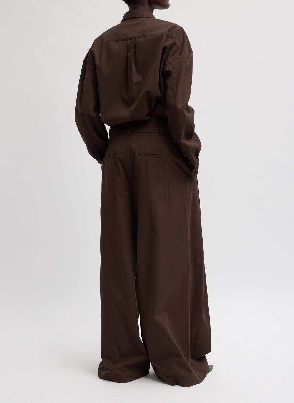 Luxe Spring Twill Tucked Pleated Wide Leg Trouser | Tibi Hickory Brown