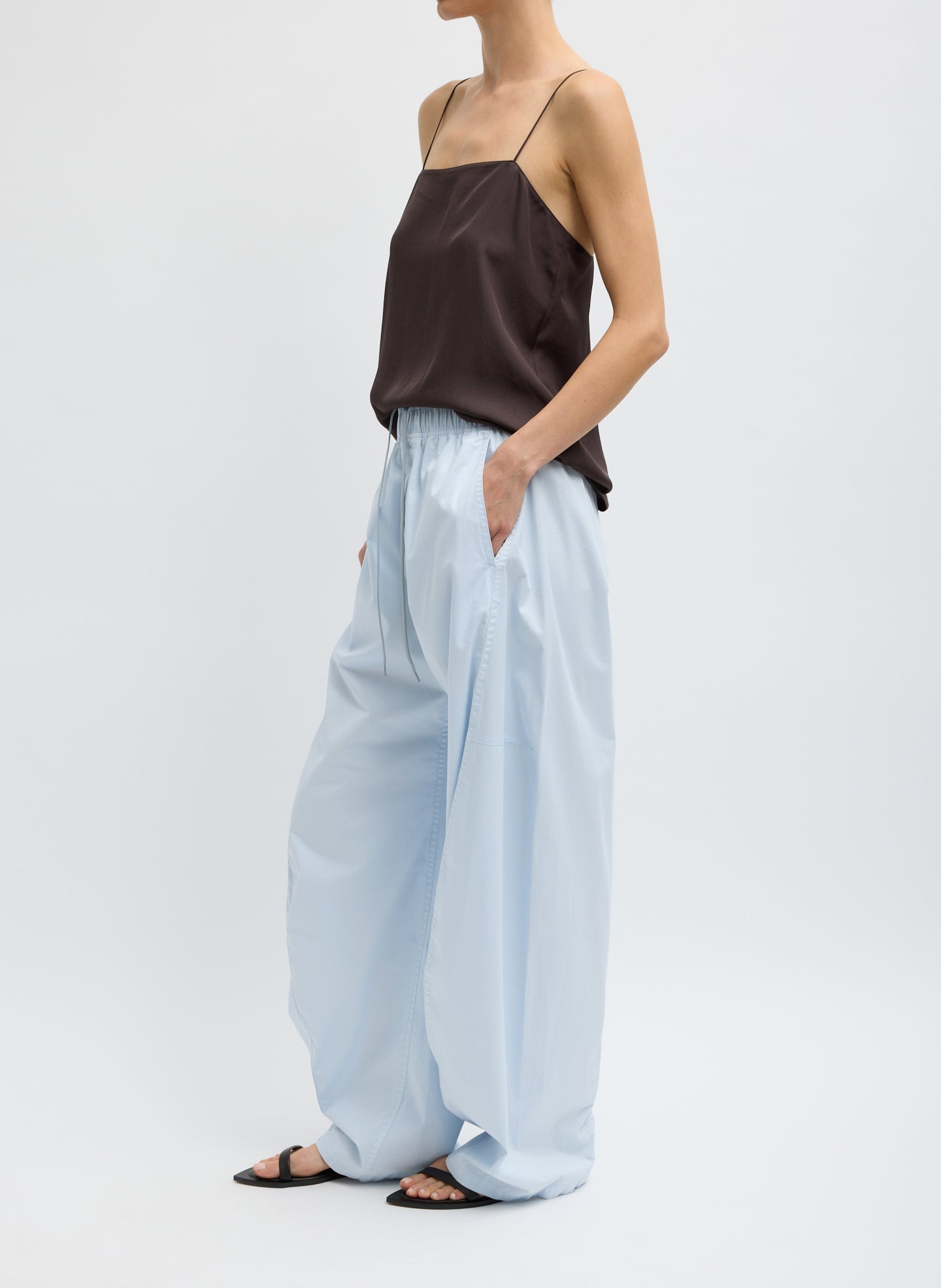 Garment Dyed Silky Cotton Winslow Pull On Pant | Tibi Pale Blue