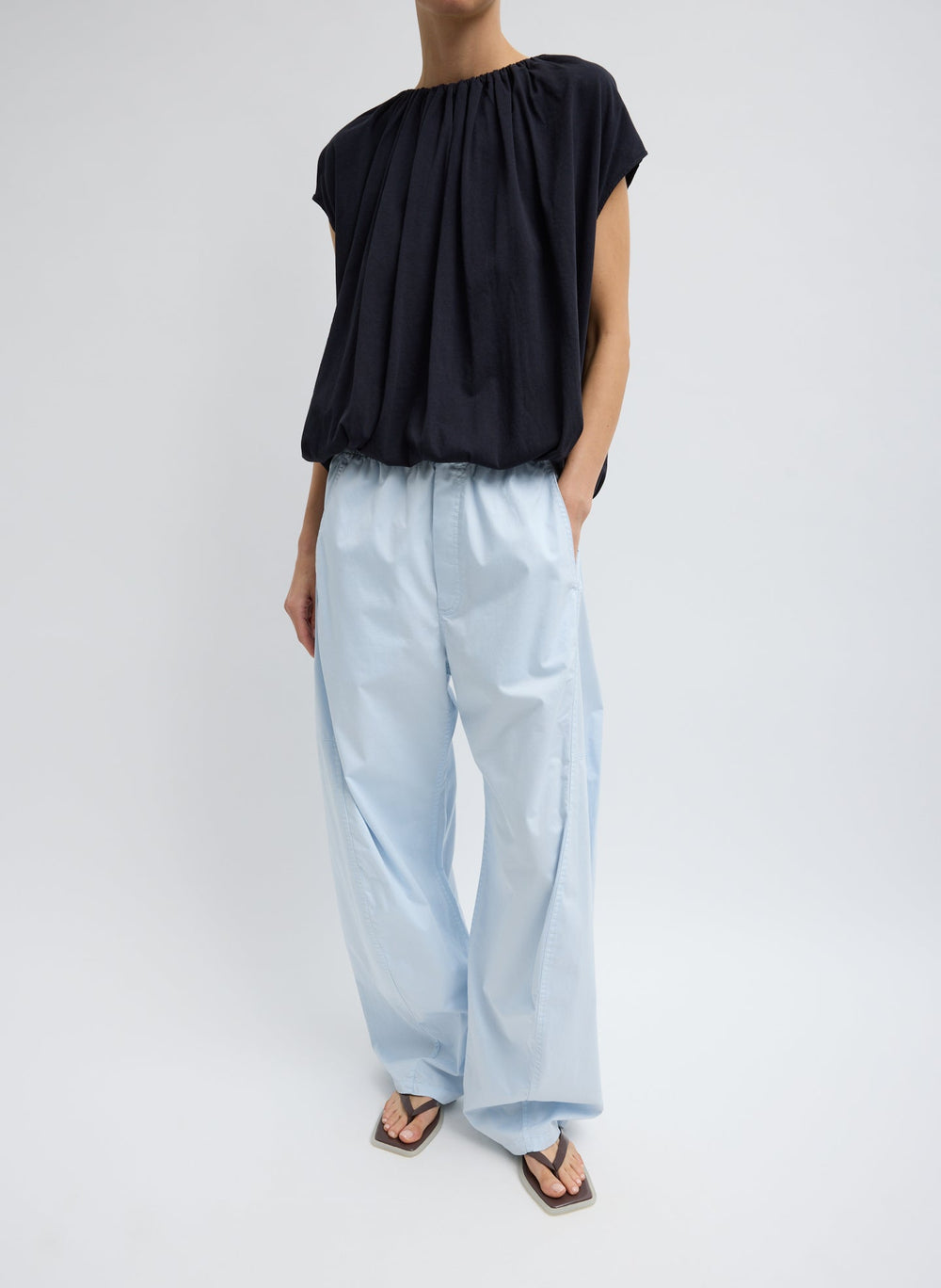 Garment Dyed Silky Cotton Winslow Pull On Pant | Tibi Pale Blue