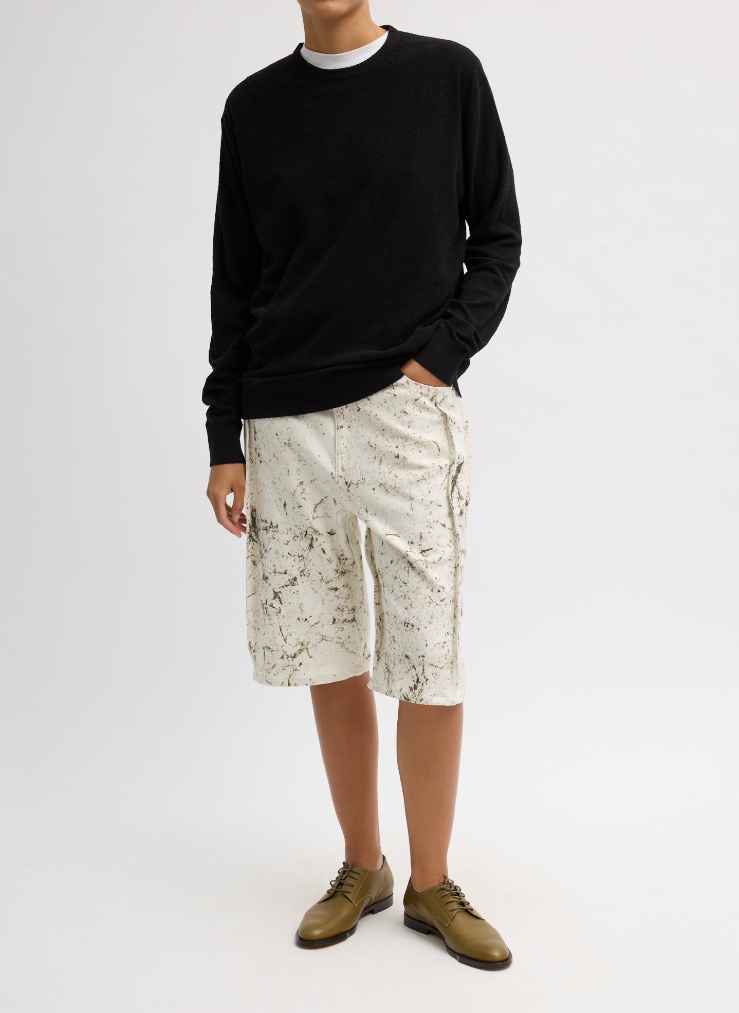 Calcimin Denim Tuck Jean Shorts | Tibi Ivory Multi