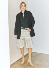 Calcimin Denim Tuck Jean Shorts | Tibi Ivory Multi