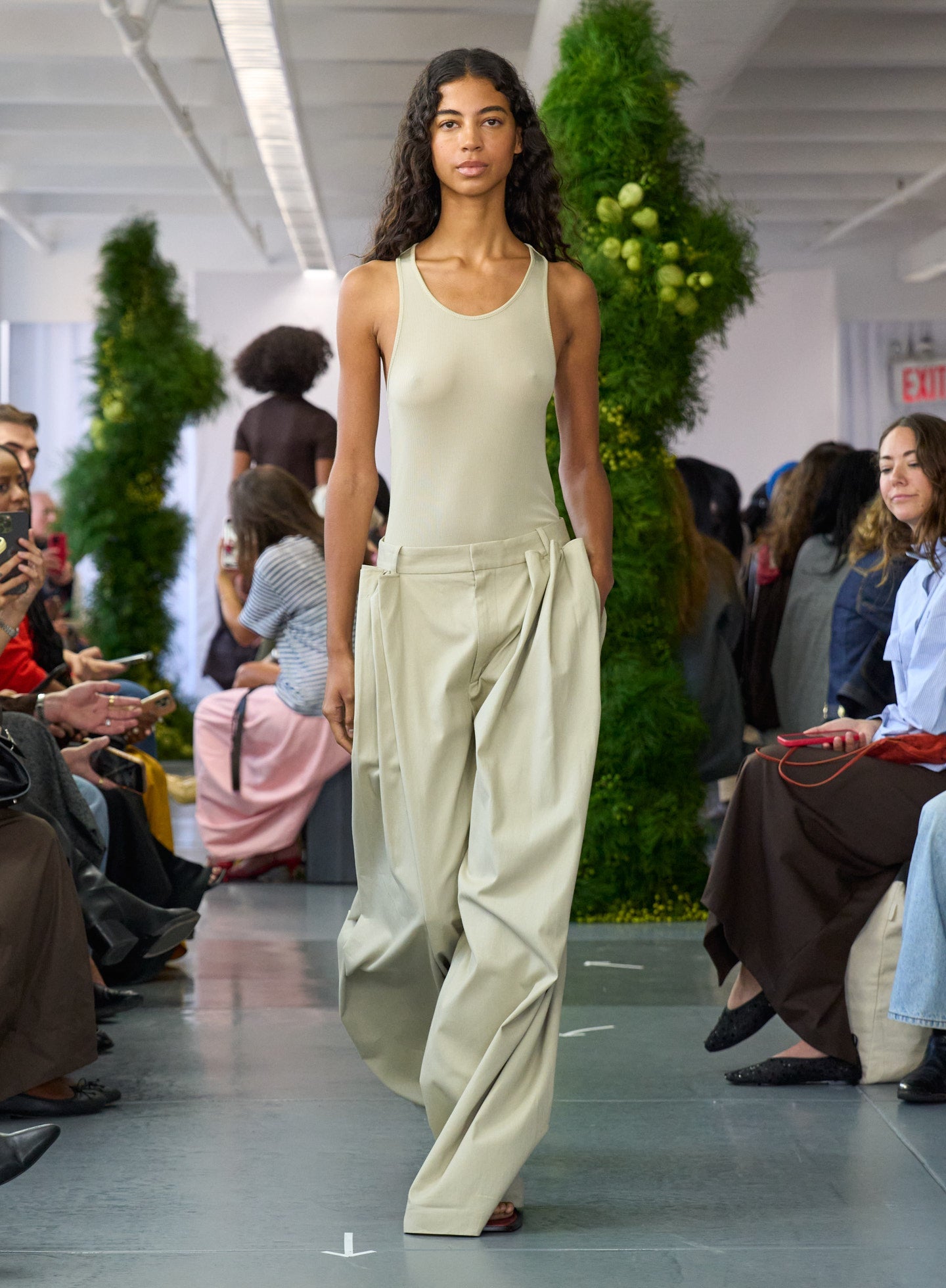 Luxe Spring Twill Tucked Pleated Wide Leg Trouser | Tibi Taupe