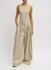 Luxe Spring Twill Tucked Pleated Wide Leg Trouser | Tibi Taupe