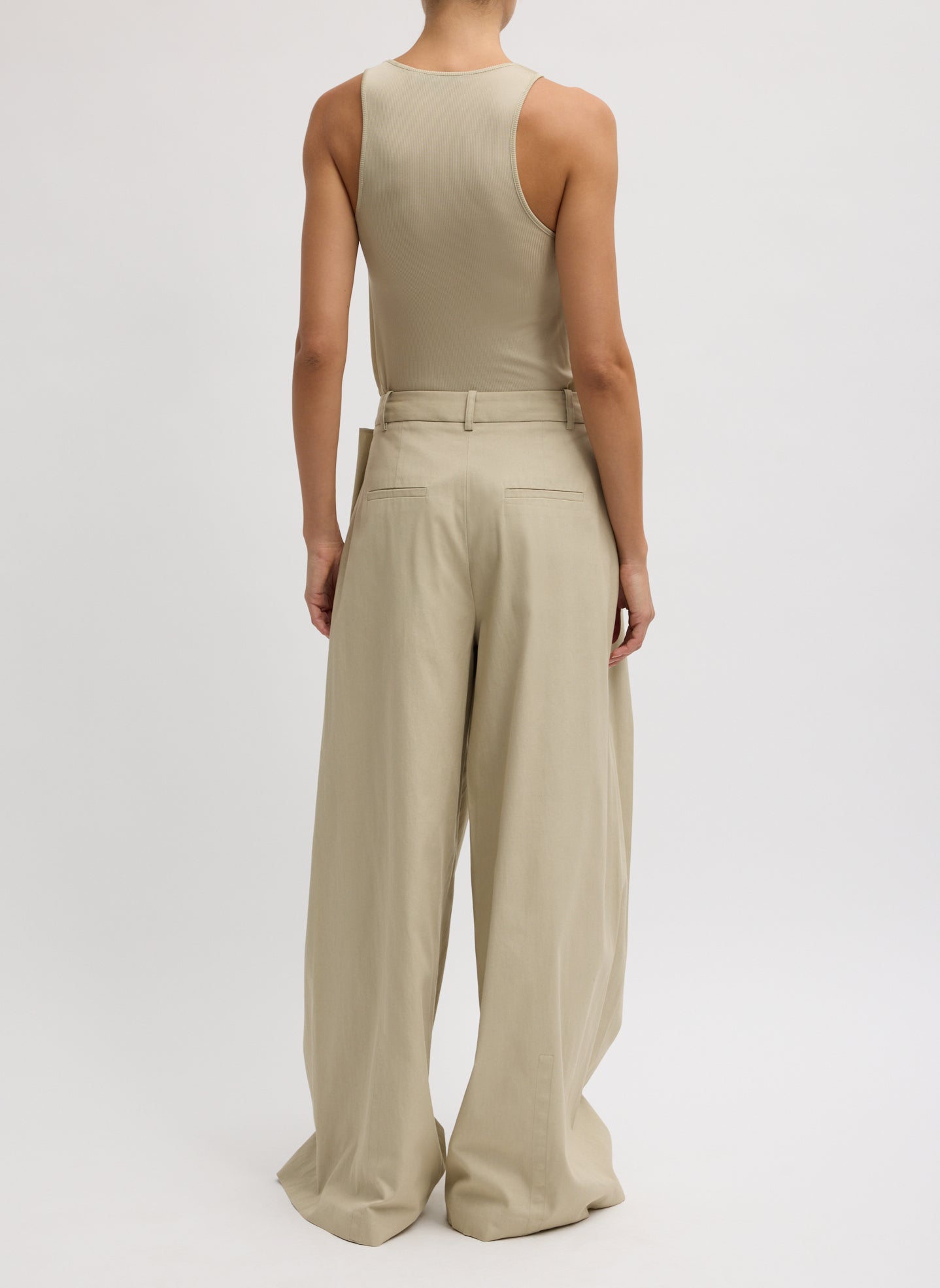 Luxe Spring Twill Tucked Pleated Wide Leg Trouser | Tibi Taupe