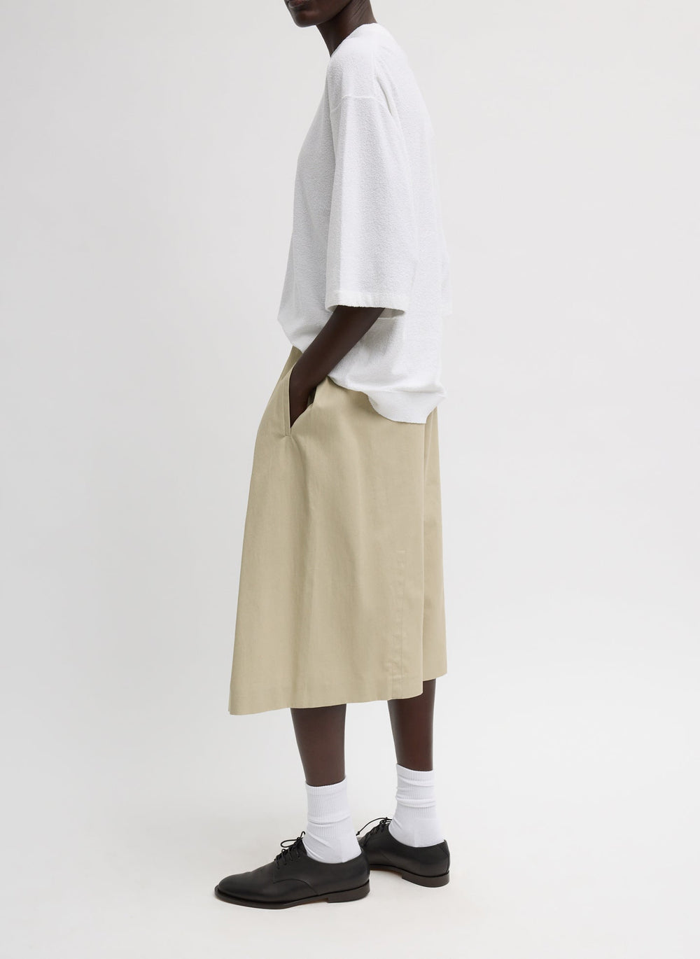 Luxe Spring Twill Tucked Pleated Wide Leg Short | Tibi Taupe