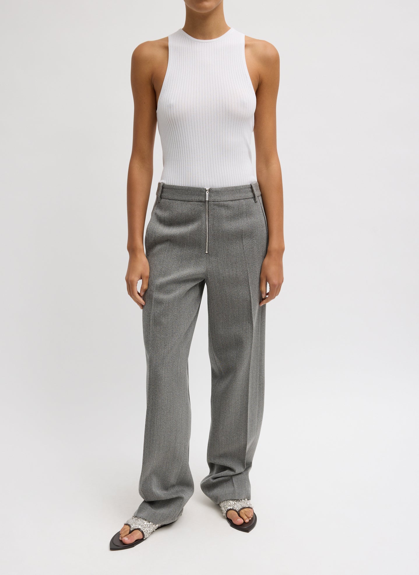 Structured Wool Zip Front Trouser | Tibi Grey Multi