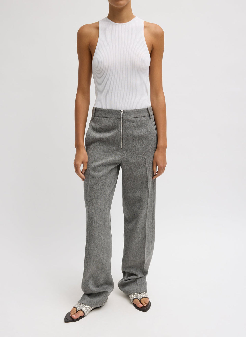 Structured Wool Zip Front Trouser | Tibi Grey Multi