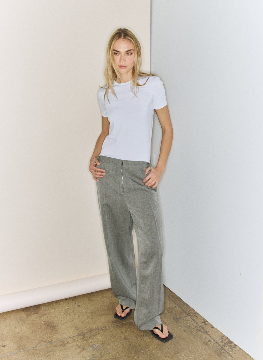 Structured Wool Zip Front Trouser | Tibi Grey Multi