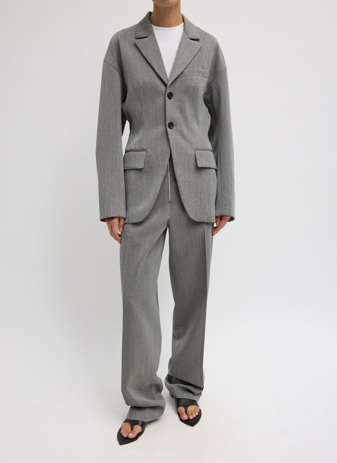 Structured Wool Zip Front Trouser | Tibi Grey Multi