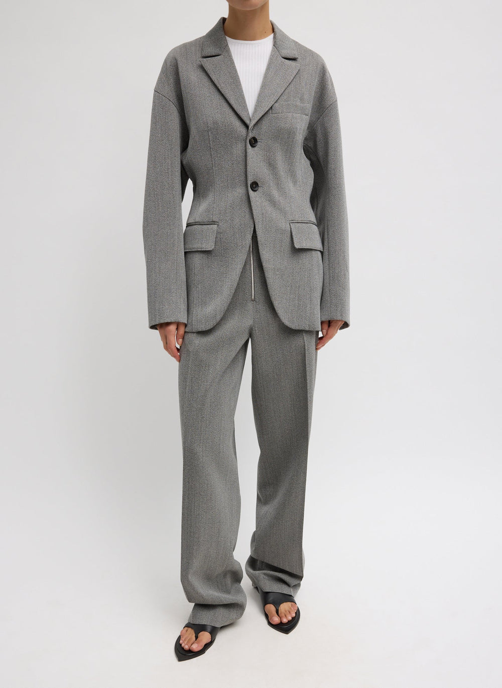 Structured Wool Zip Front Trouser | Tibi Grey Multi