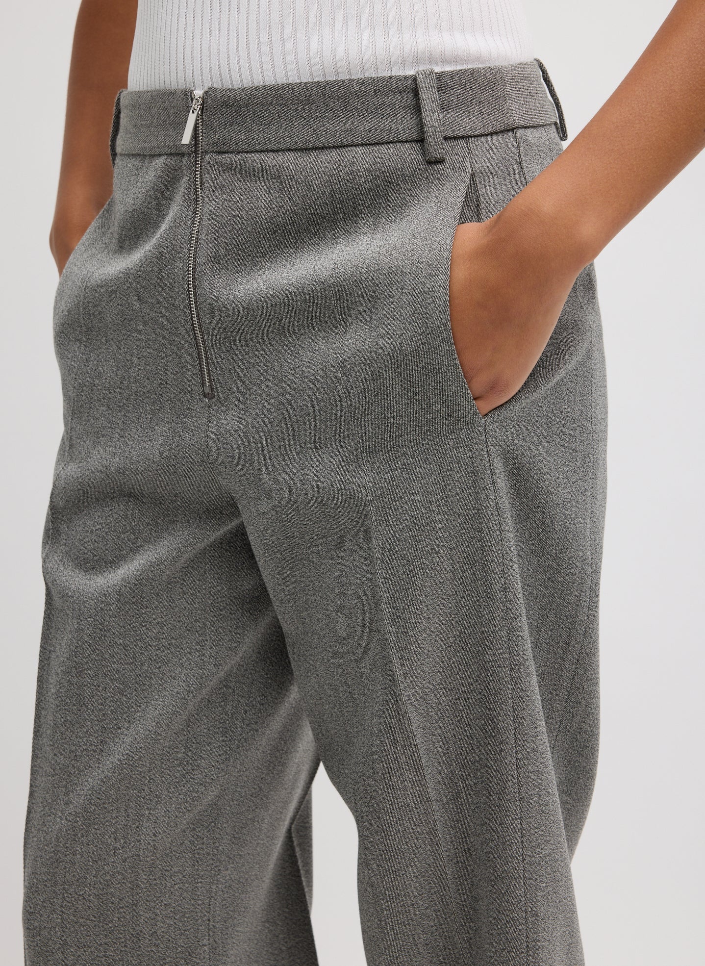 Structured Wool Zip Front Trouser | Tibi Grey Multi