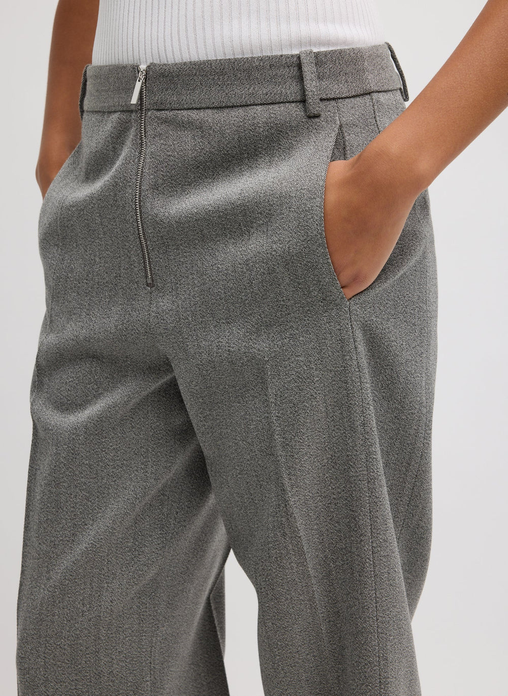 Structured Wool Zip Front Trouser | Tibi Grey Multi
