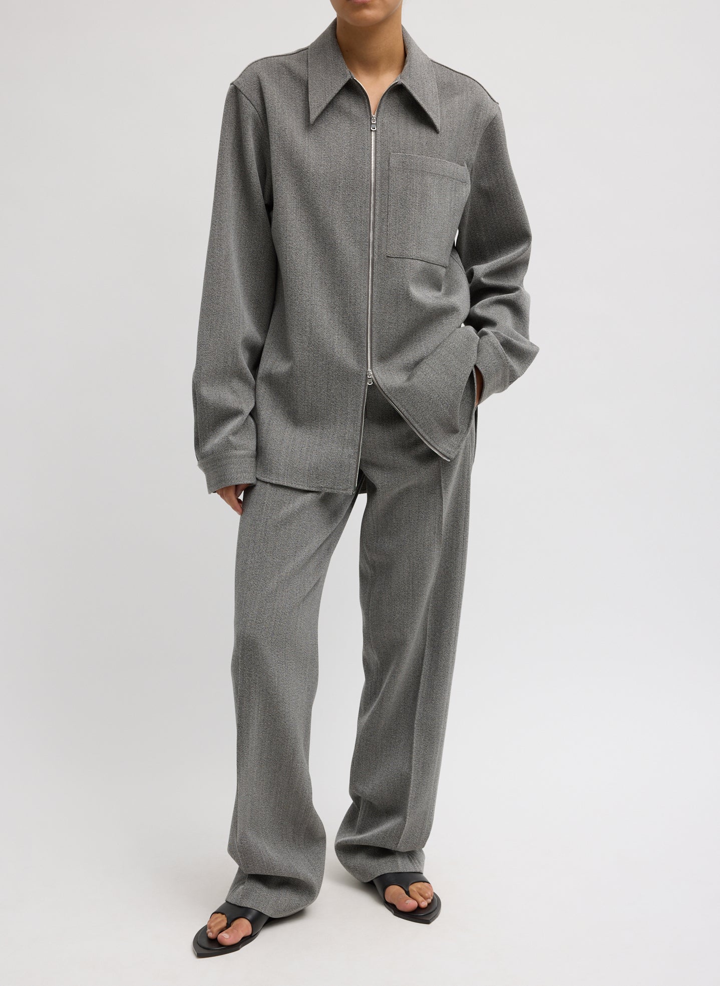 Structured Wool Zip Front Trouser | Tibi Grey Multi