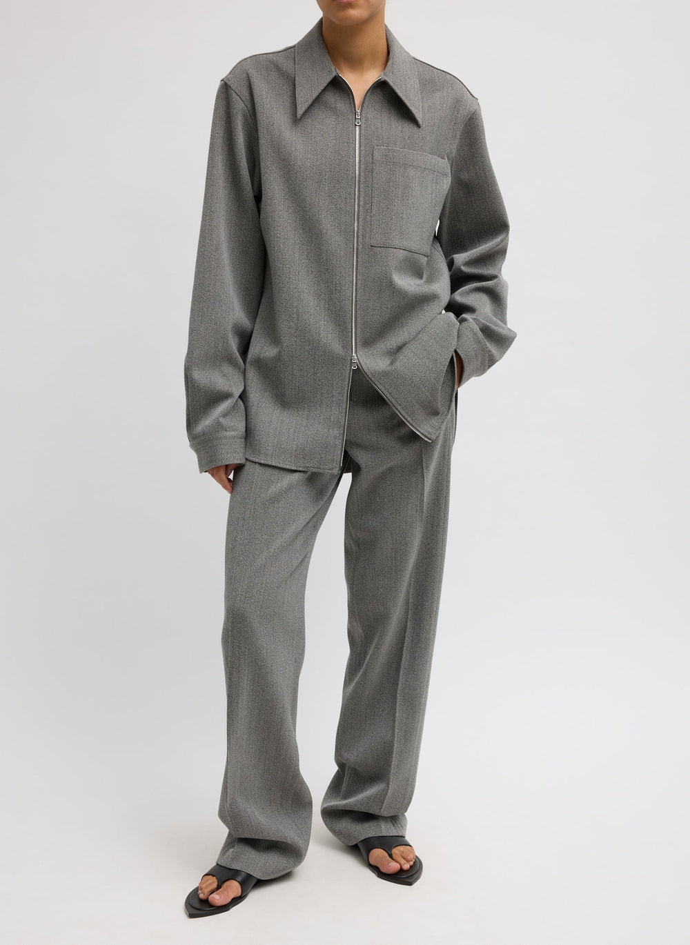Structured Wool Zip Front Trouser | Tibi Grey Multi