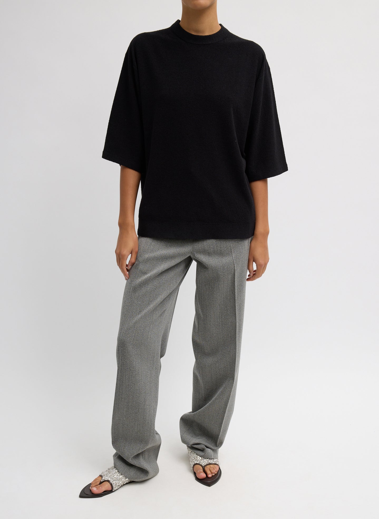 Structured Wool Zip Front Trouser | Tibi Grey Multi