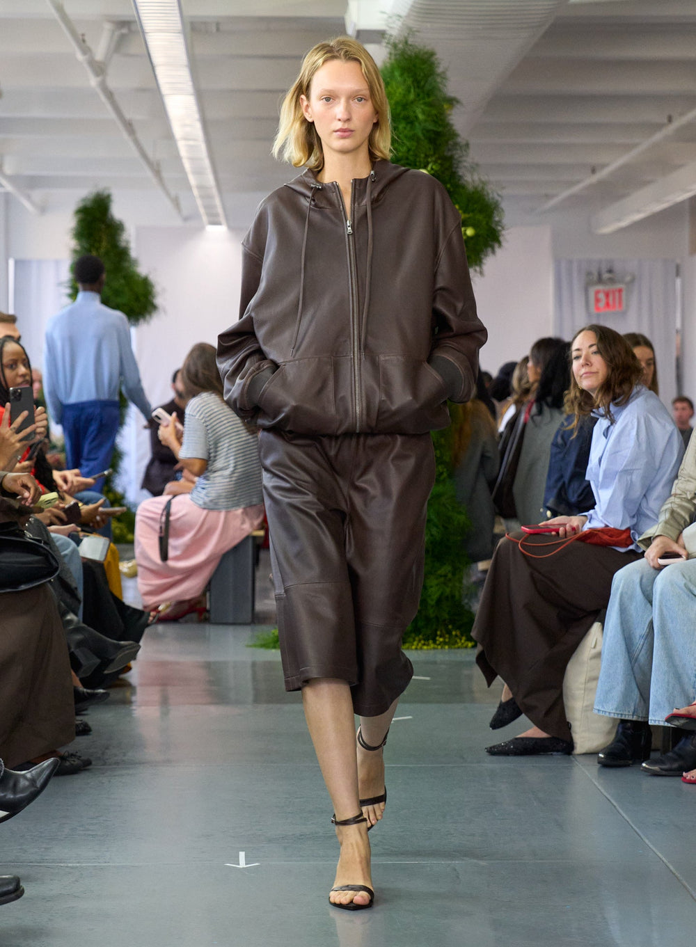 Leather Relaxed Long Short | Tibi Brown