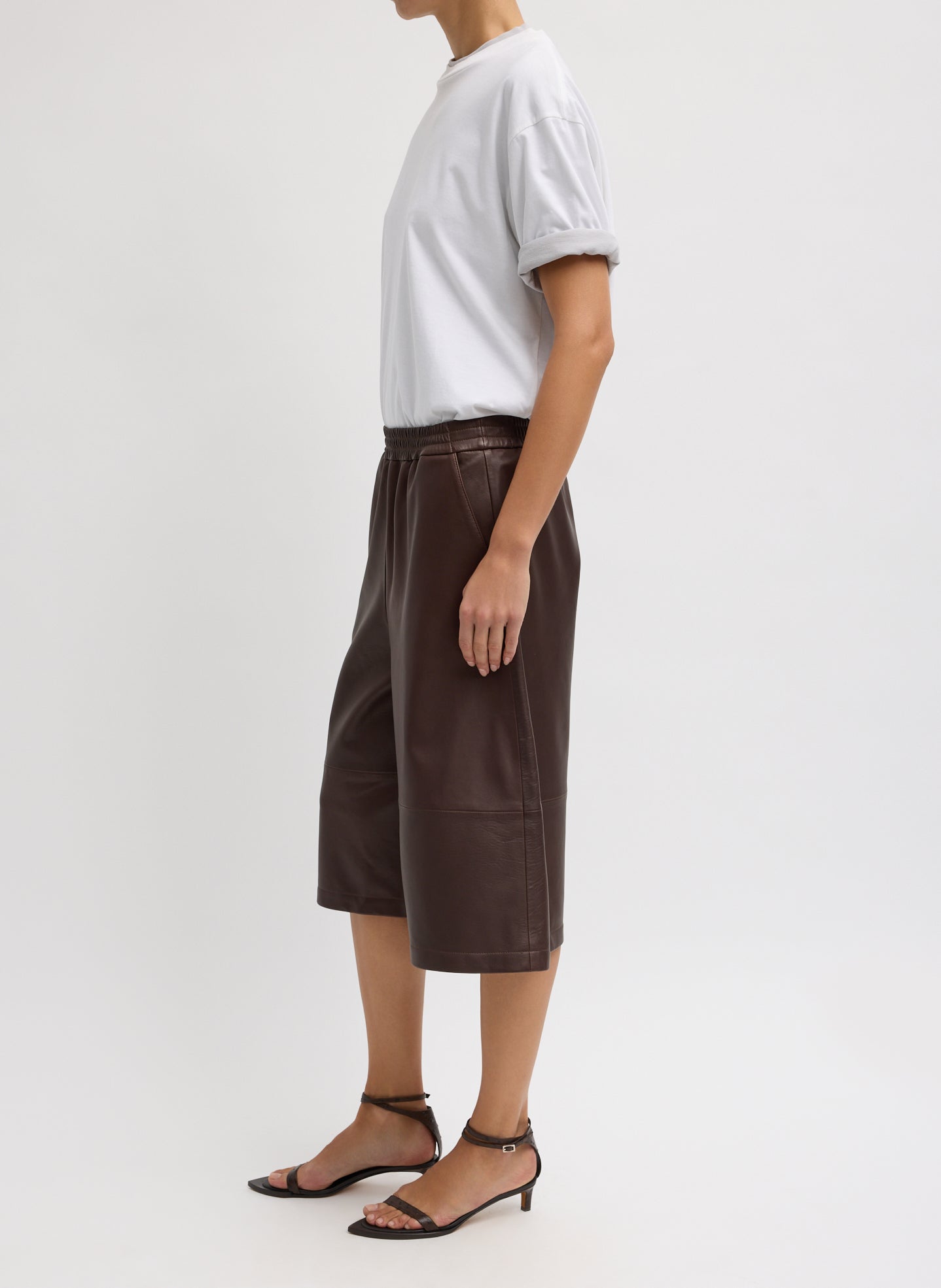 Leather Relaxed Long Short | Tibi Brown