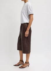 Leather Relaxed Long Short | Tibi Brown