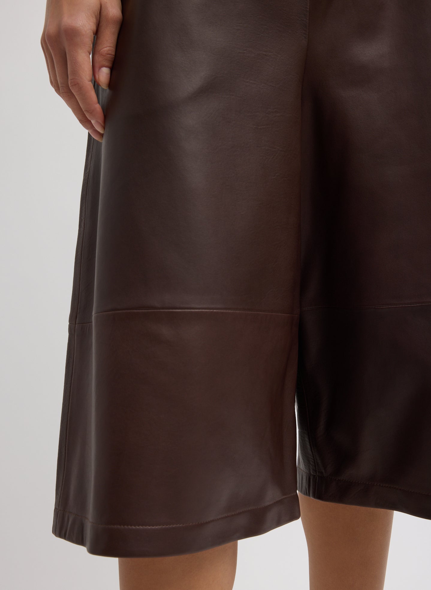 Leather Relaxed Long Short | Tibi Brown