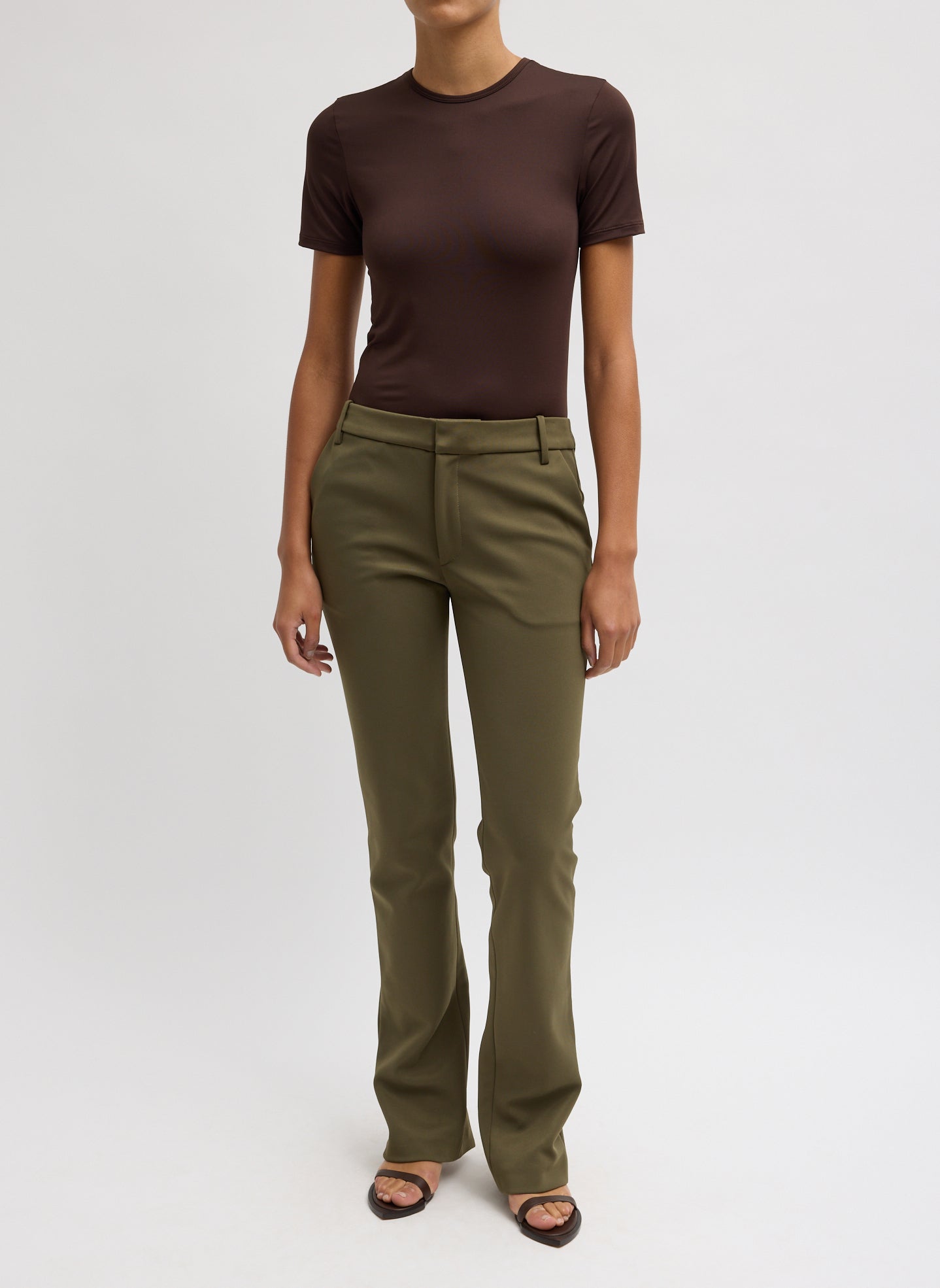Spring Bonded Twill Elfie Trousers With Slits | Tibi Nori Green