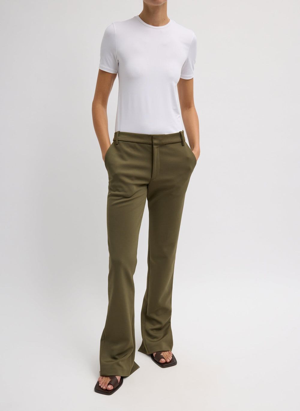 Spring Bonded Twill Elfie Trousers With Slits | Tibi Nori Green