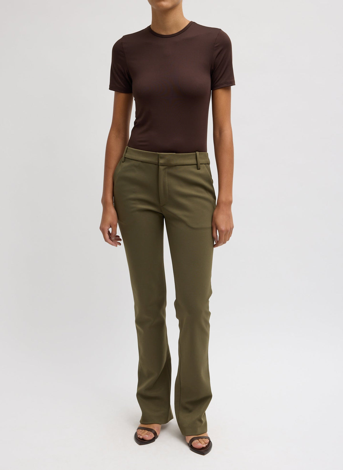 Spring Bonded Twill Elfie Trousers With Slits | Tibi Nori Green