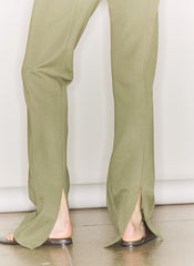 Spring Bonded Twill Elfie Trousers With Slits | Tibi Nori Green