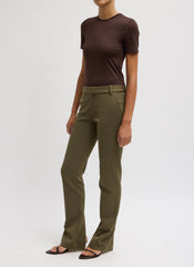 Spring Bonded Twill Elfie Trousers With Slits | Tibi Nori Green