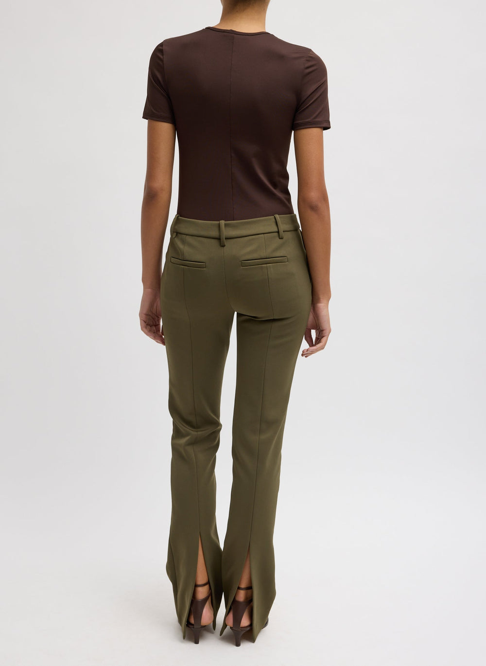 Spring Bonded Twill Elfie Trousers With Slits | Tibi Nori Green