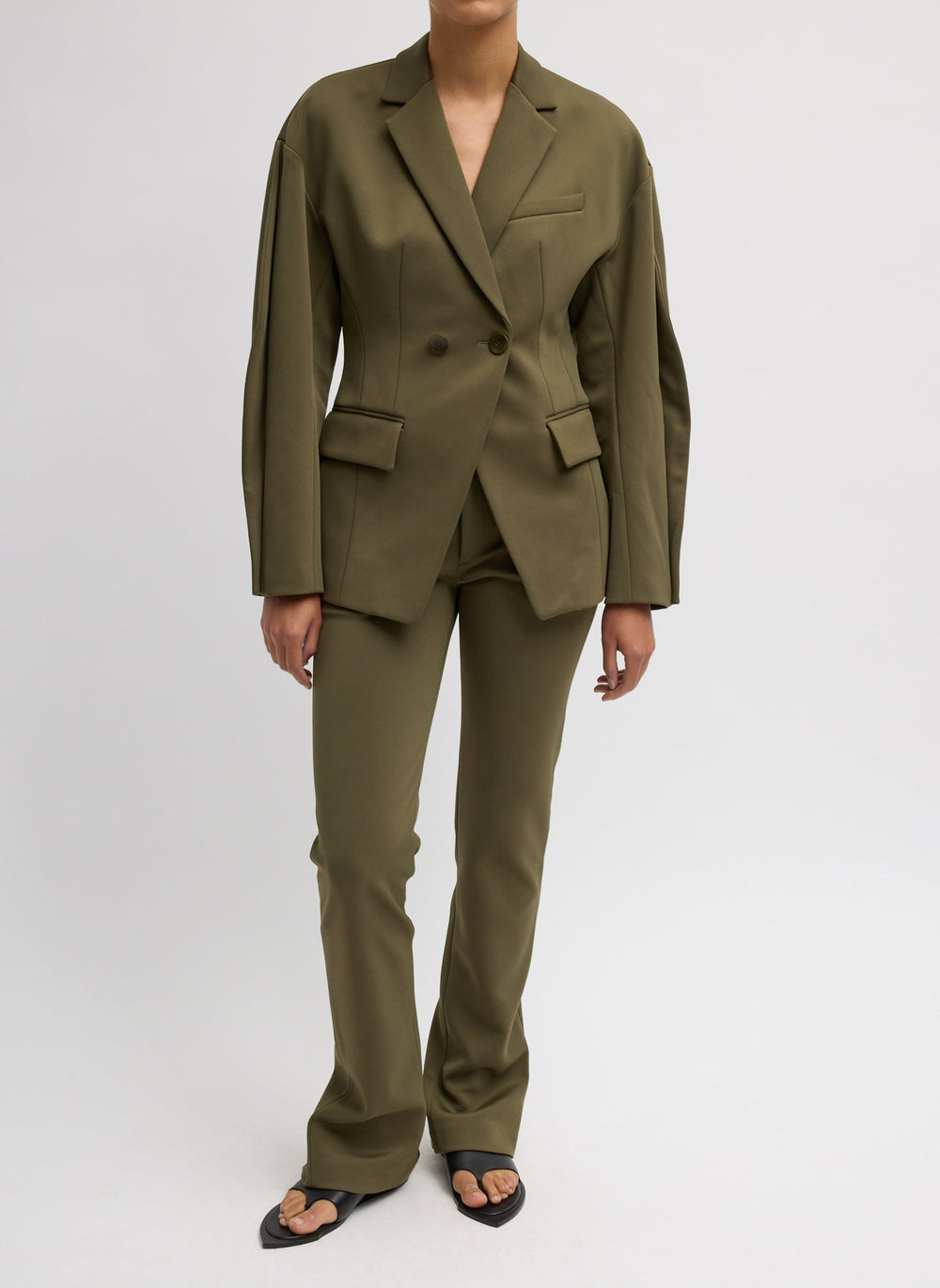 Spring Bonded Twill Elfie Trousers With Slits | Tibi Nori Green