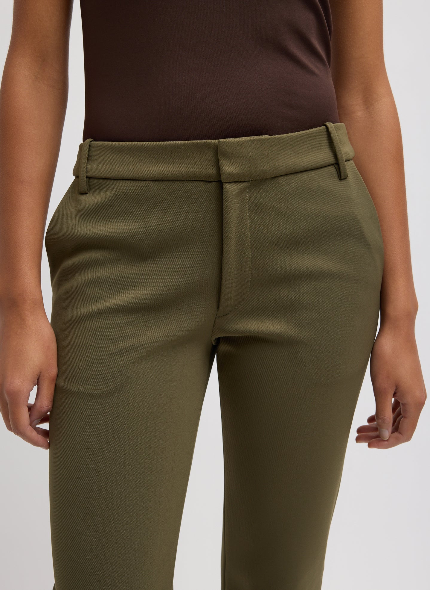 Spring Bonded Twill Elfie Trousers With Slits | Tibi Nori Green