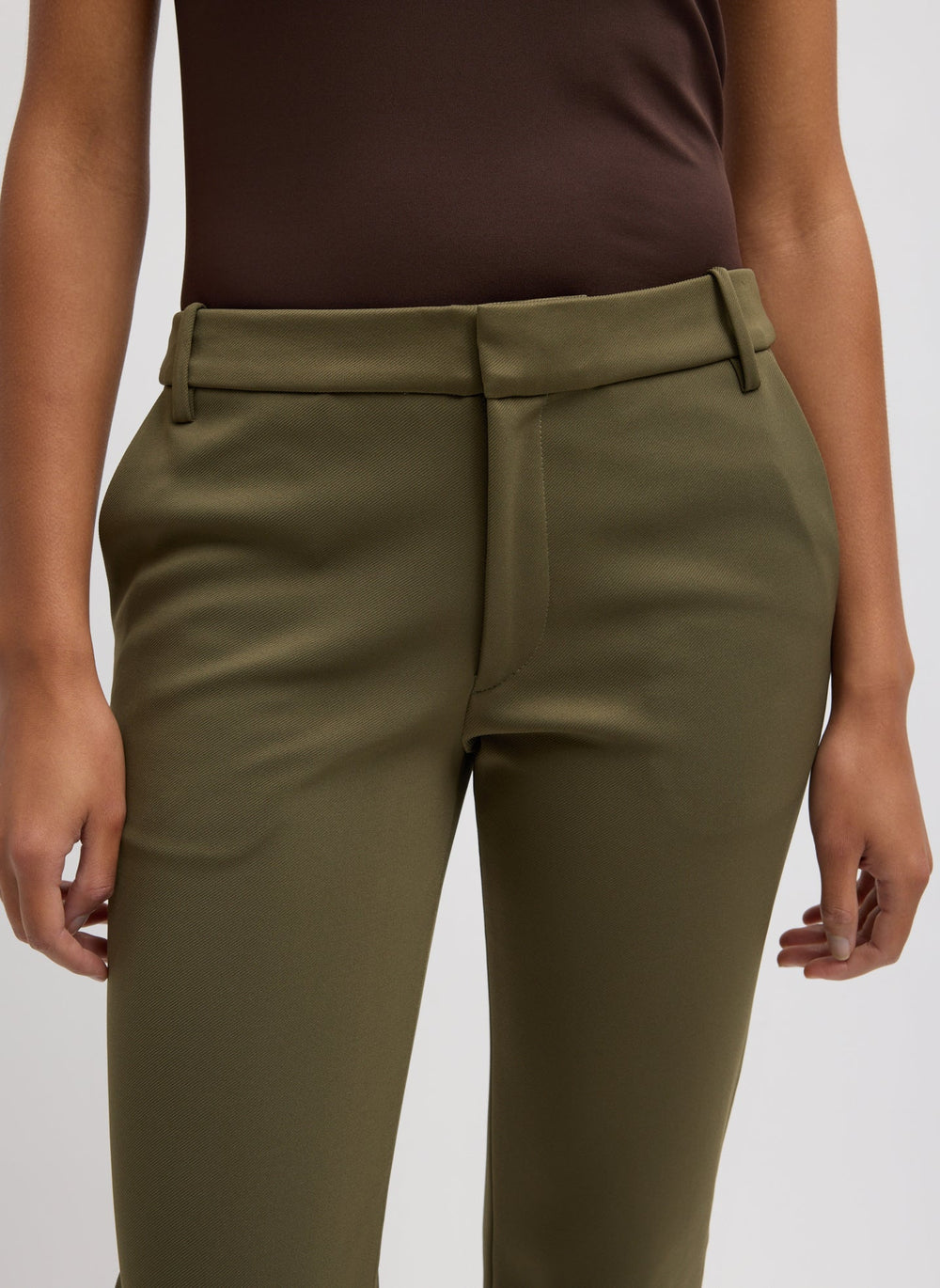 Spring Bonded Twill Elfie Trousers With Slits | Tibi Nori Green